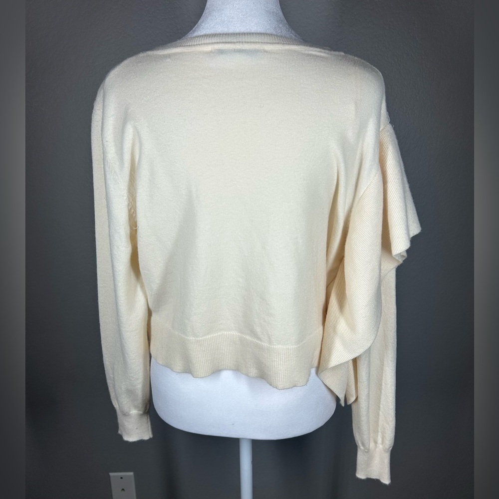 Zara Cream Side Ruffle Cropped Sweater Size M - Picture 6 of 12